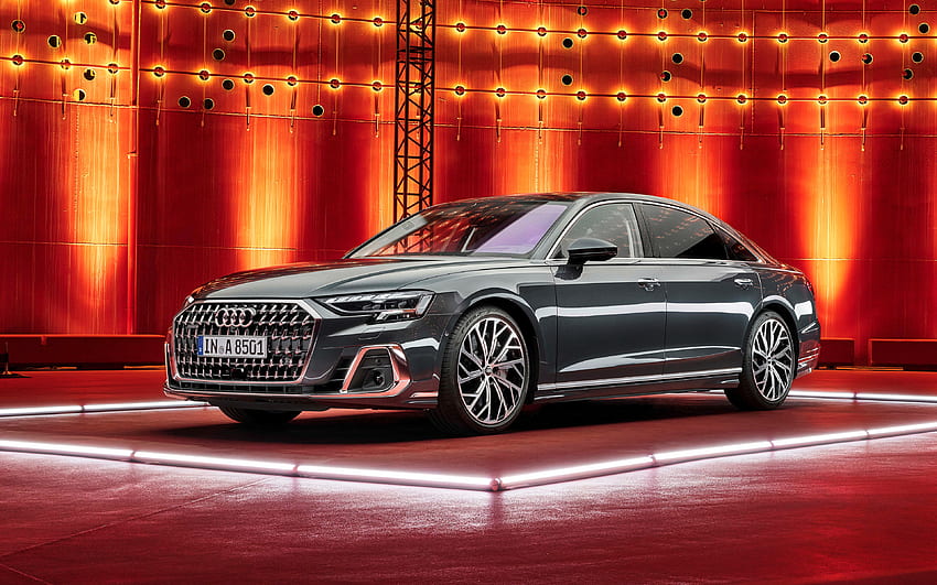 2022, Audi A8 L, Exterieur, Vorderansicht, graue Limousine, neuer grauer A8 L, deutsche Autos, Audi HD-Hintergrundbild
