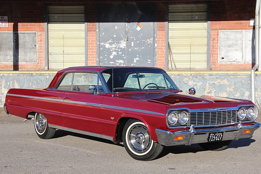 1964-Chevrolet-Impala, Bowtie, Klasik, Merah, 1964 Wallpaper HD