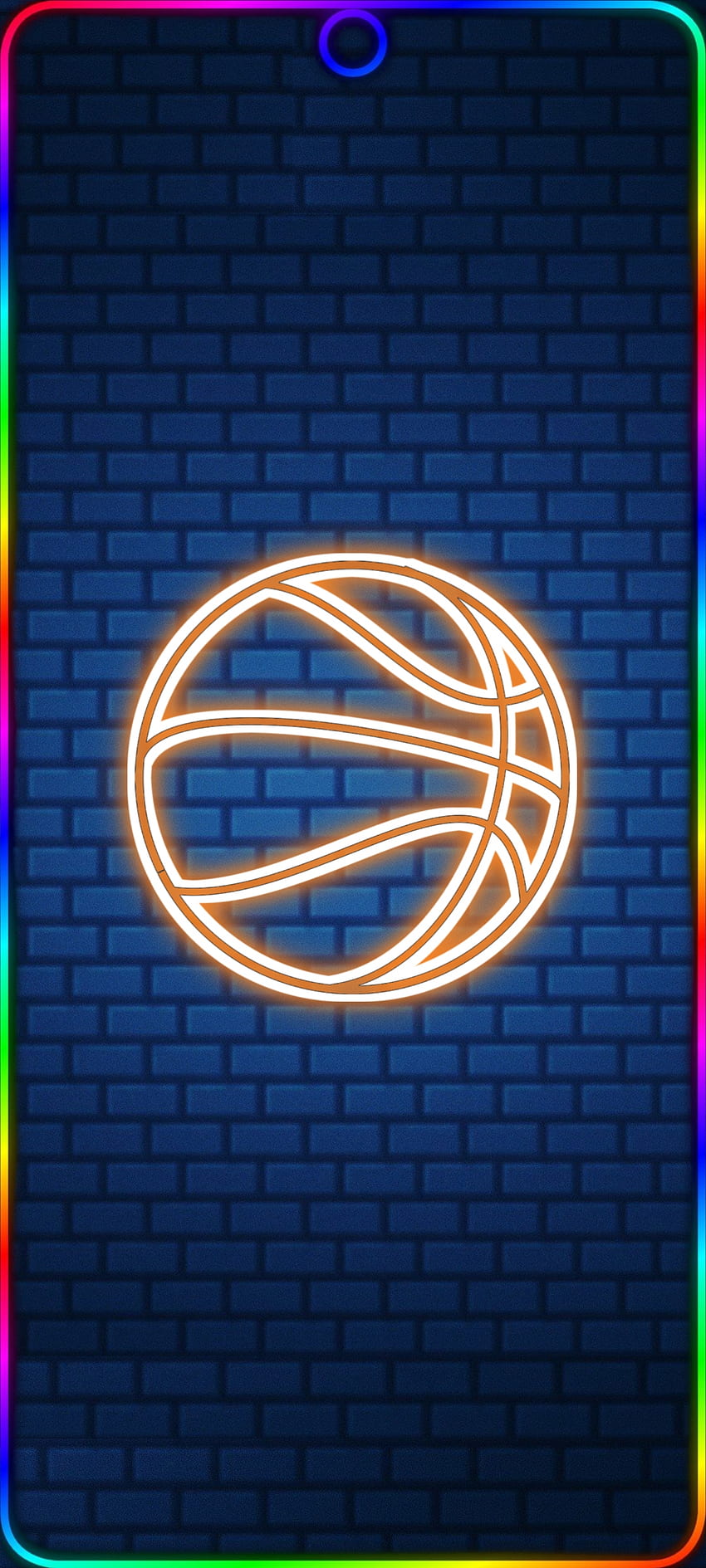 Pallacanestro al neon, telaio, palla, arcobaleno, pallacanestro, pallacanestro, cornice arcobaleno, blu, giallo, palla al neon, pallacanestro al neon Sfondo del telefono HD