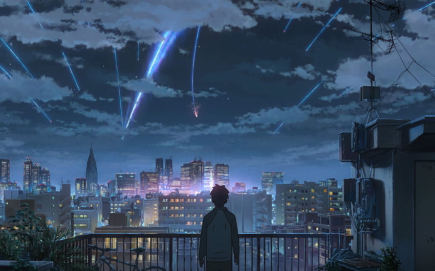 Yourname Night Anime Sky Illustration Art, Epic City HD wallpaper