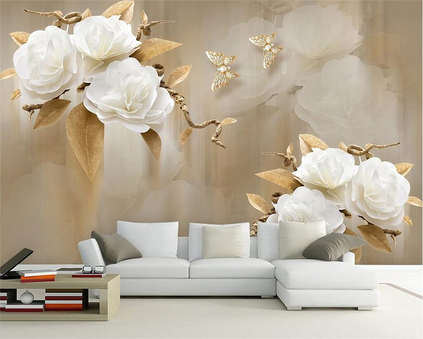 Beibehang Özel yağlıboya rüzgar kahverengi zarif çiçek kanepe TV arka plan duvarları oturma odası yatak odası 3D. . - AliExpress, Kahverengi Çiçekli HD duvar kağıdı