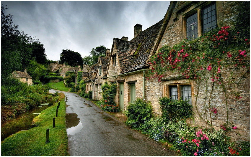 바이버리 잉글랜드 아름다운 마을. 마을 주택, 시골 마을, 프랑스 시골, Cotswolds HD 월페이퍼