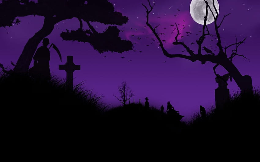 Horror Cemetery, Purple Halloween HD wallpaper