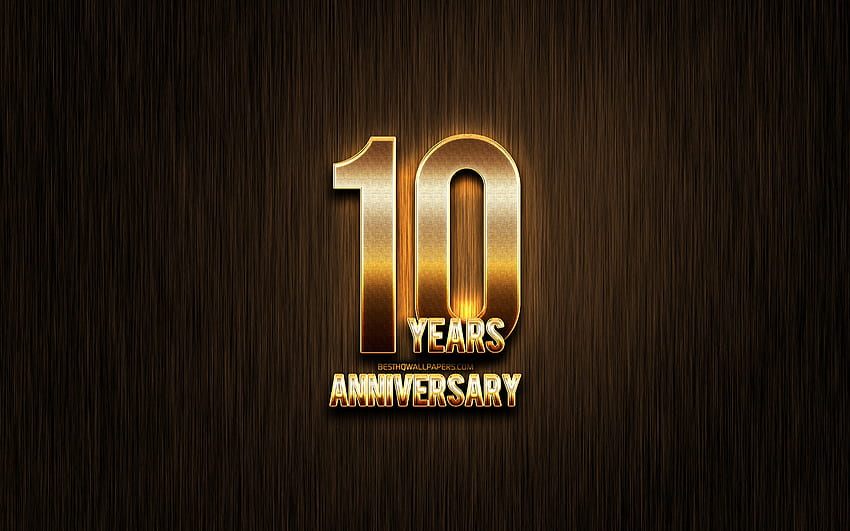 10 Years Anniversary, golden glitter signs, anniversary concepts, linear metal background, 10th anniversary, creative, Golden 10th anniversary sign for with resolution . High Quality HD wallpaper