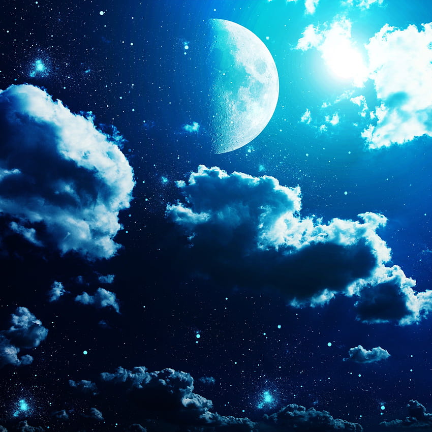 Moon, Clouds, Stars, Night, Sky - Maiden, 3000 X 3000 HD phone wallpaper