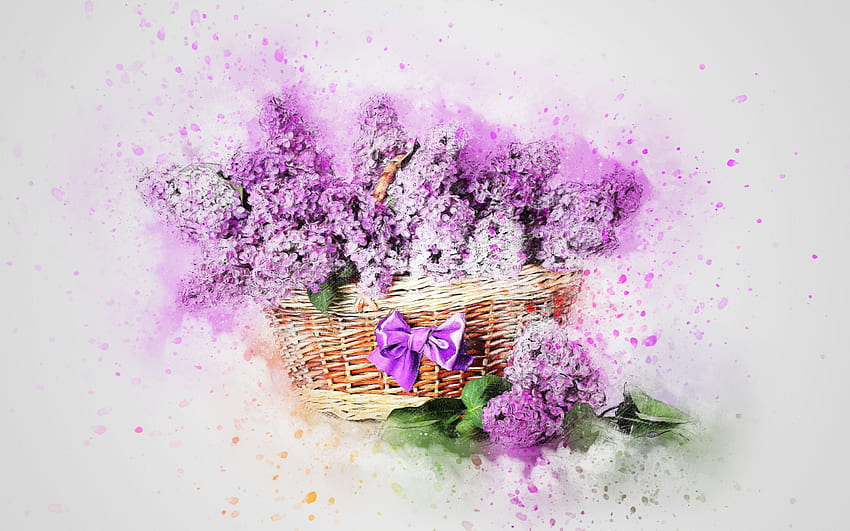 lilac, spring flowers, art, painted lilac, Spring Watercolor HD wallpaper
