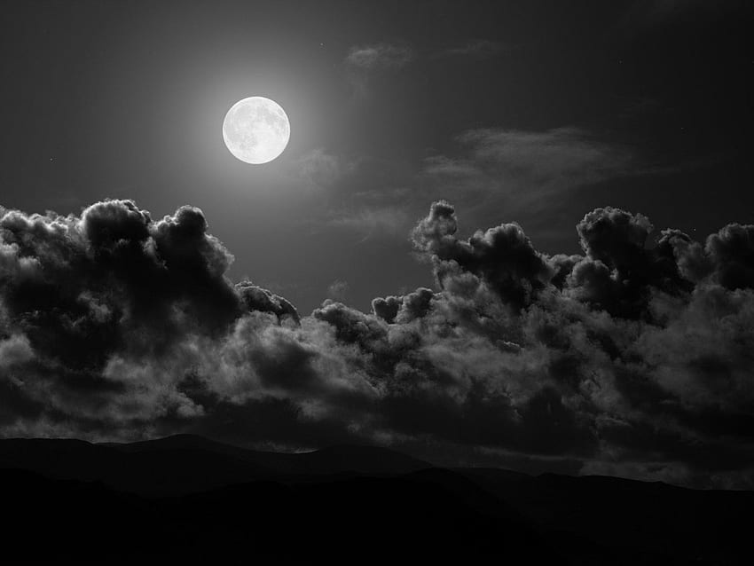 Пълна луна, bw, облаци, пълна, луна HD тапет