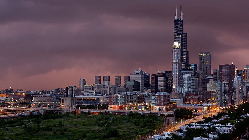 Kota, Kota, Gedung, Pencakar Langit, Malam, Chicago Wallpaper HD