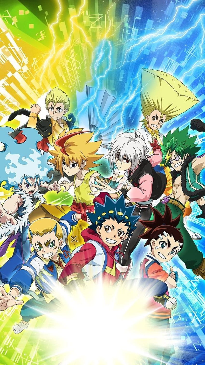 โปสเตอร์พร้อมตัวละครทั้ง 9 จาก 4 ซีซั่นของ Beyblade Burst ที่จะปรากฏตัวในซีซั่น 5 Sparking เสร็จสมบูรณ์แล้ว อะนิเมะ, อะนิเมะ, Beyblade Burst วอลล์เปเปอร์โทรศัพท์ HD