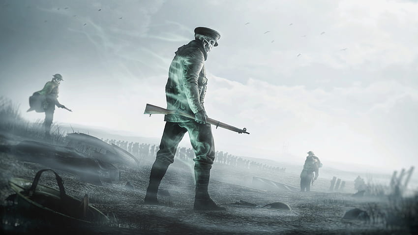 Soldato fantasma, paesaggio, campo di battaglia, arte Sfondo HD