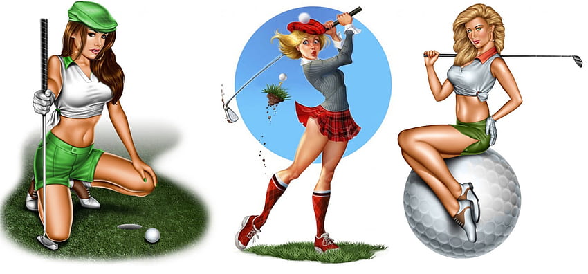Por amor al golf, palos, golf, pelota, niñas, collage fondo de pantalla
