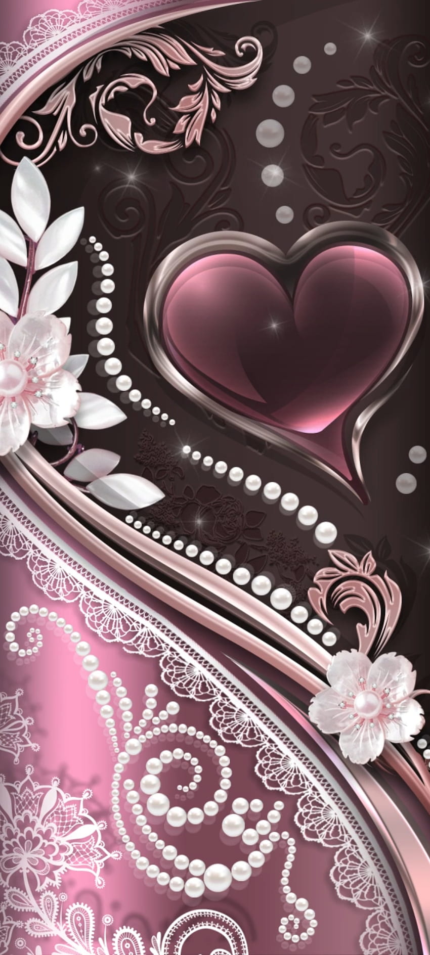 Patrón de encaje de oro rosa, corazón, rojo, magenta, diamante, hermoso, lujo, amor fondo de pantalla del teléfono