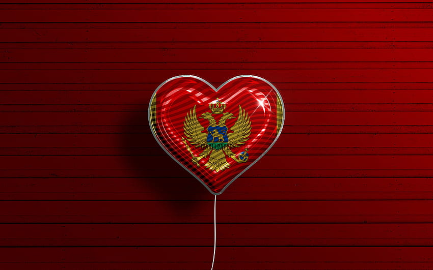 Kocham Czarnogórę, realistyczne balony, czerwone drewniane tło, serce z flagą Czarnogóry, Europa, ulubione kraje, flaga Czarnogóry, balon z flagą, flaga Czarnogóry, Czarnogóra, Kocham Czarnogórę za z rozdzielczością Tapeta HD