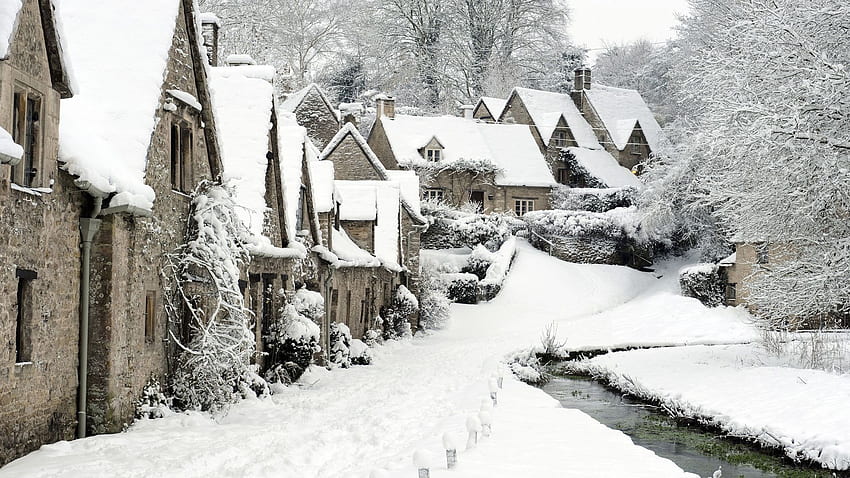 스노우 잉글랜드 겨울 바이버리 잉글랜드 타운 스트림과 배경, 스코틀랜드의 겨울 HD 월페이퍼