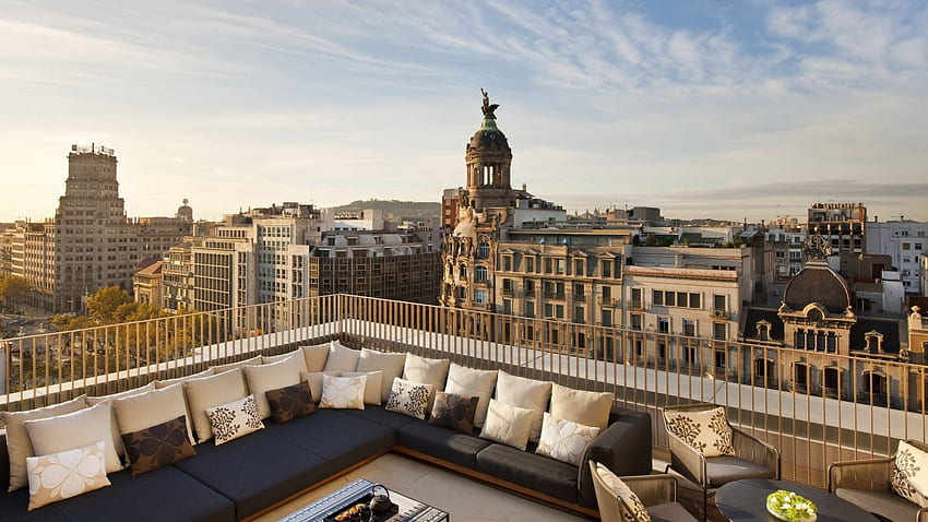 rooftop terrace in barcelona, roof, barcelona, city view, terrace HD wallpaper