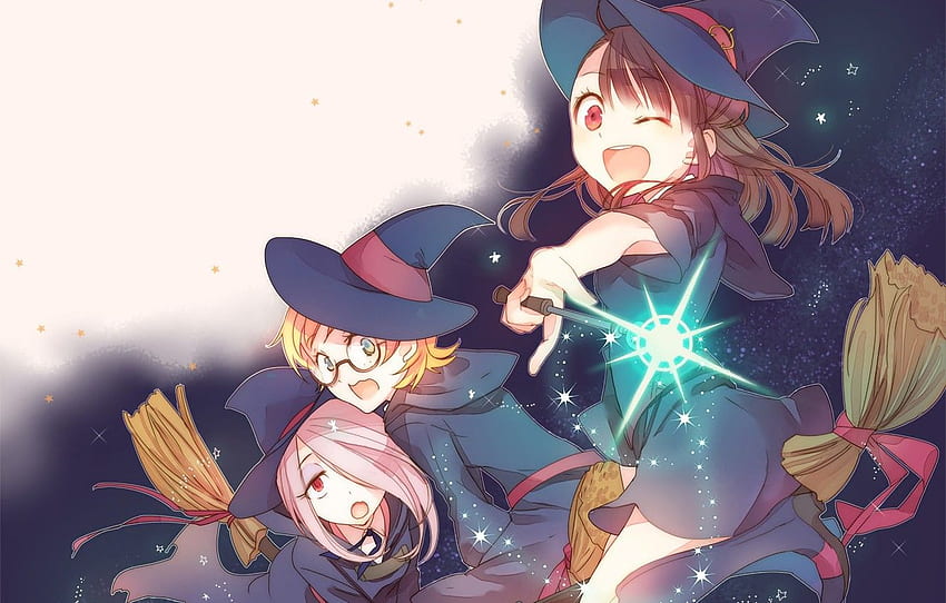 girl, flying, hat, anime, asian, witch, japanese, oriental, asiatic, bishojo, broom, shounen, mahou, Little Witch Academia for , section прочее HD wallpaper