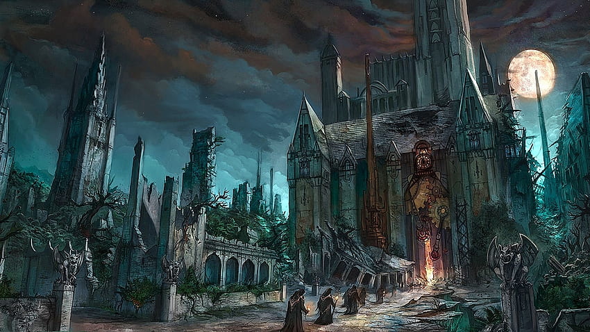 Igreja da catedral do monge da arte gótica do horror da fantasia escura, castelo assustador do vampiro papel de parede HD