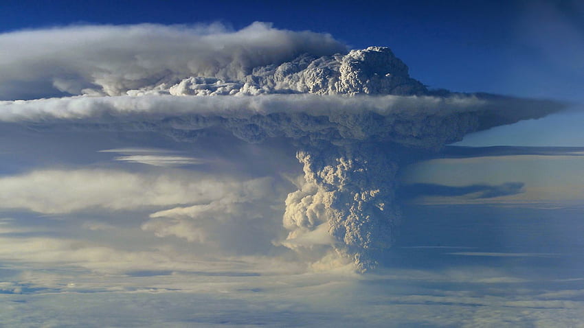 Вулкан, природа, небе, дим, облаци, височина, стълб, стълб, изригване HD тапет