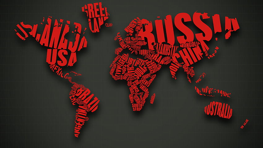 Red World Map Typography HD wallpaper