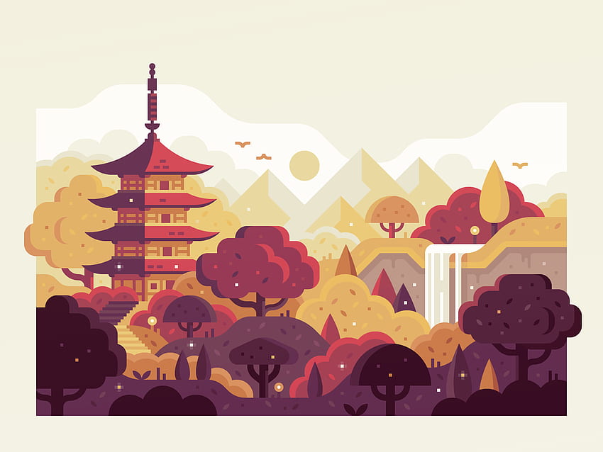Japan. Illustration design, Japan illustration, Landscape illustration HD wallpaper