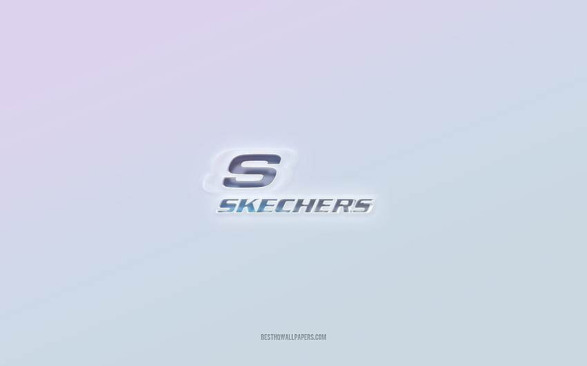 Logo Skechers, potong teks 3d, latar belakang putih, logo Skechers 3d, lambang Skechers, Skechers, logo timbul, lambang Skechers 3d Wallpaper HD