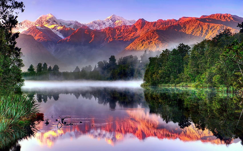 Monte Cook en el lago Matheson, Nueva Zelanda, reflejo, paisaje, cielo, montañas, agua fondo de pantalla
