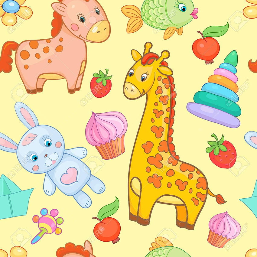 Baby Toys Seamless Pattern Vector Animal Yellow Cartoon Background [] per il tuo , Mobile & Tablet. Esplora i cuccioli di animali dei cartoni animati. Animali del fumetto del bambino, cuccioli di animali Sfondo del telefono HD