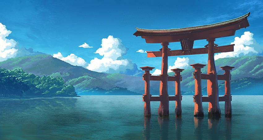 Japanese shrine landscape anime