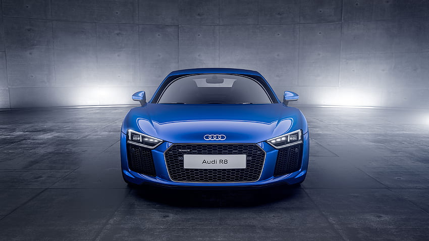 Audi R8, auto blu, vista frontale Sfondo HD