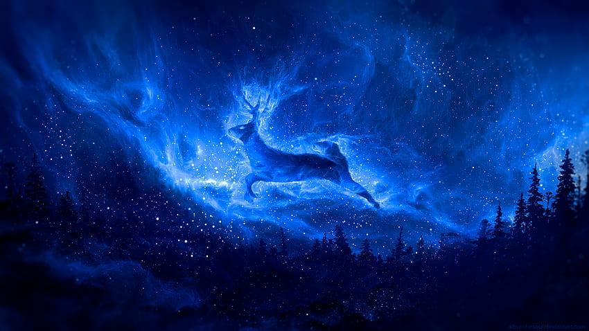 Fantasy, Art, Silhouette, Starry Sky, Deer HD wallpaper