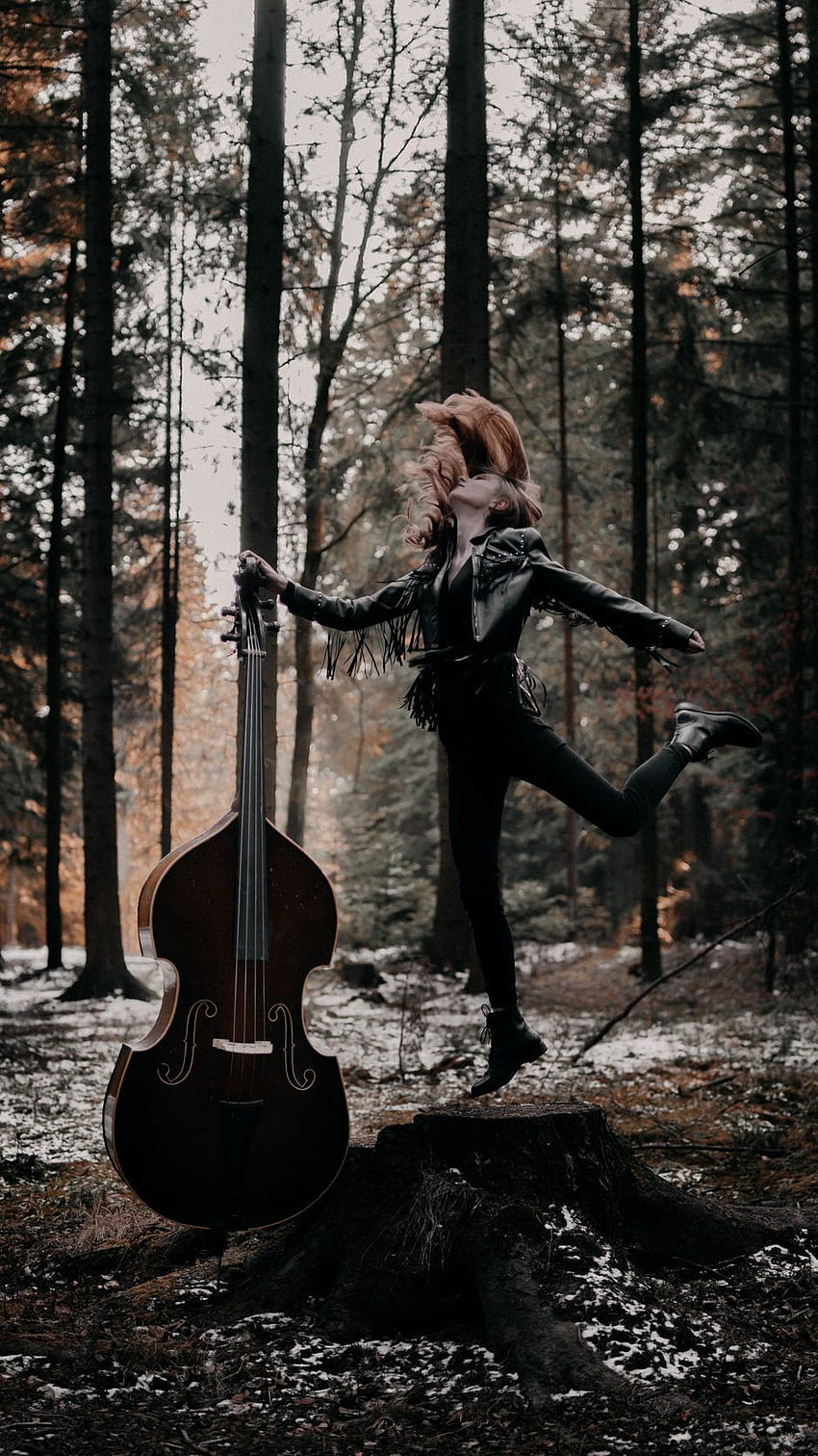 Girl, Musical Instrument, Forest Iphone 8 7 6s 6 For Parallax Background, Double Bass HD phone wallpaper