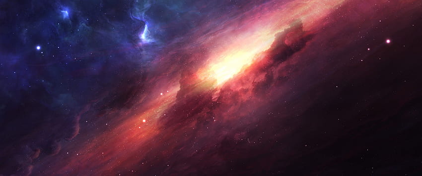 Cosmos, nebulosa colorida, galaxia naranja, espacio exterior, universo, nebulosa 3440X1440 fondo de pantalla