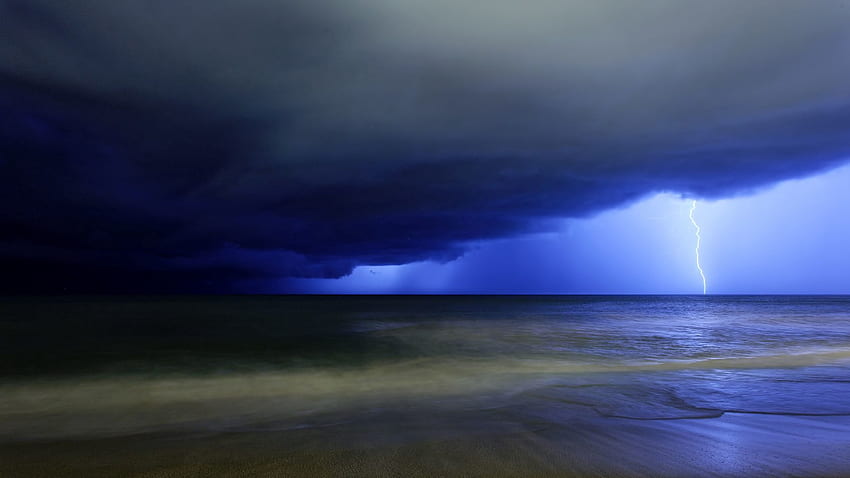 Natura, niebo, morze, chmury, błyskawica, ponury, burza, uderzenie, cios, grzmot Tapeta HD