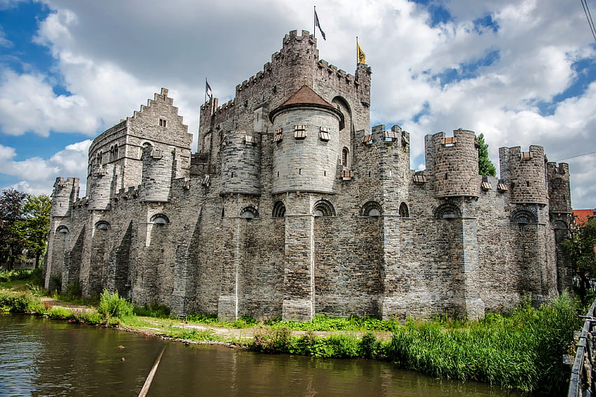 Castello di Gravensteen, Gand, Belgio, medievale, castello, fossato, Belgio Sfondo HD