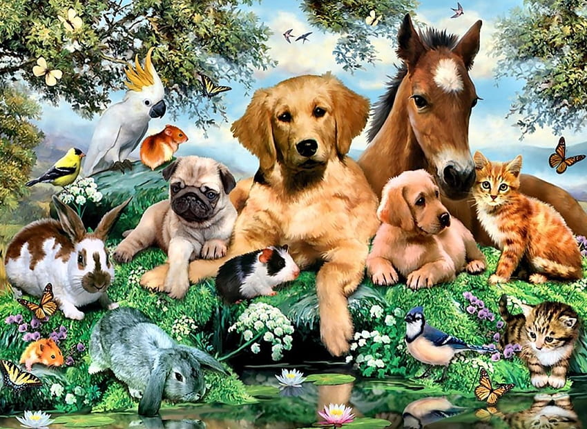 Relaxing Afternoon F1, cachorro, animal, cavalo, felino, pintura, borboleta, equino, pássaro canoro, pintassilgo, hamster, coelho, pássaro, arte, gato, bonita, obra de arte, tela larga, cobaia, canino papel de parede HD