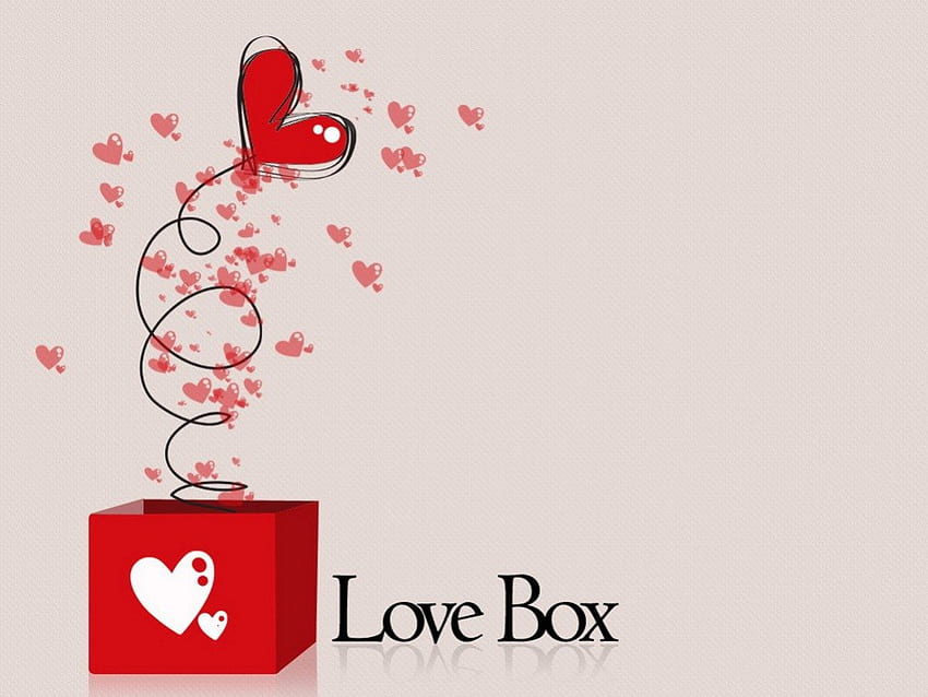 사랑의 상자, 하트, 빨간 상자, 봄 HD 월페이퍼