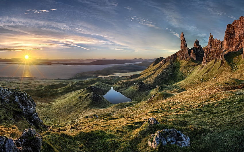 Natur, Landschaft, frisch, Liebesgeruch, Gras Meer, Natur, Sonnenaufgang, Berg, High Definition, Schottland, Natur, Insel HD-Hintergrundbild