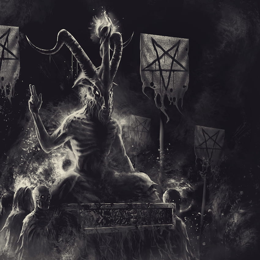 Scala di grigi di Baphomet, satanismo, diavoli, pentagramma Sfondo del telefono HD
