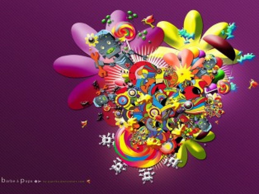 Unión colorida, robots, flores, remolinos de arcoíris, criaturas fondo de pantalla