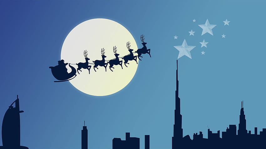 Christmas Minimalist Santa Claus Reindeer Sleigh Flying , Santa's Sleigh Flying HD wallpaper