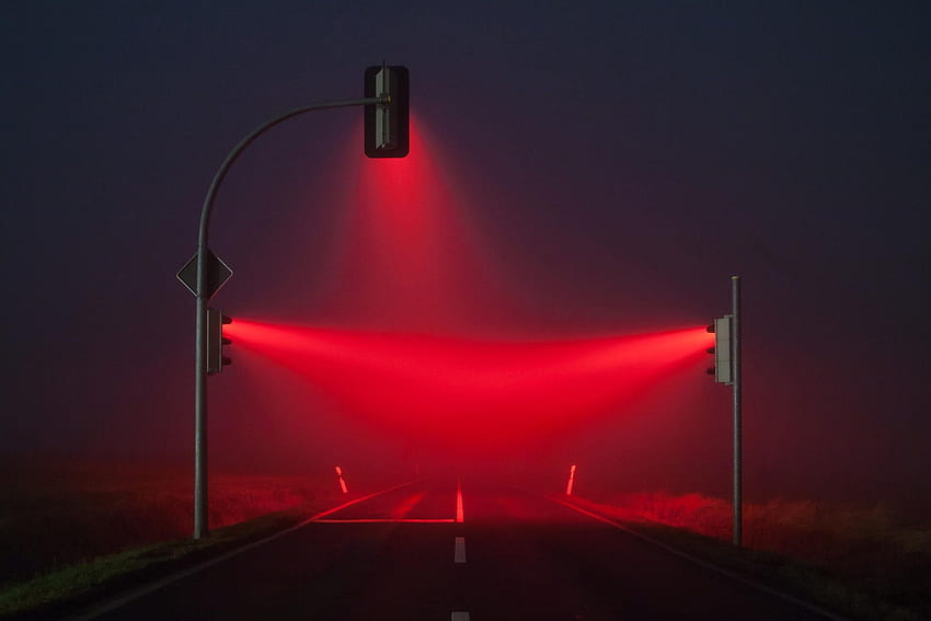 Gray traffic light , traffic lights, lights, mist, red HD wallpaper
