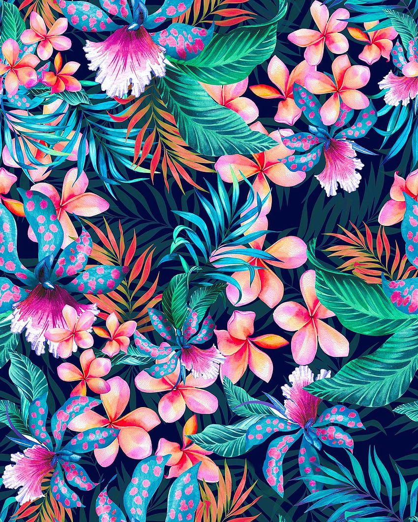 The vivid use of color to give life to every type of flower, Red Hawaiian Print HD phone wallpaper