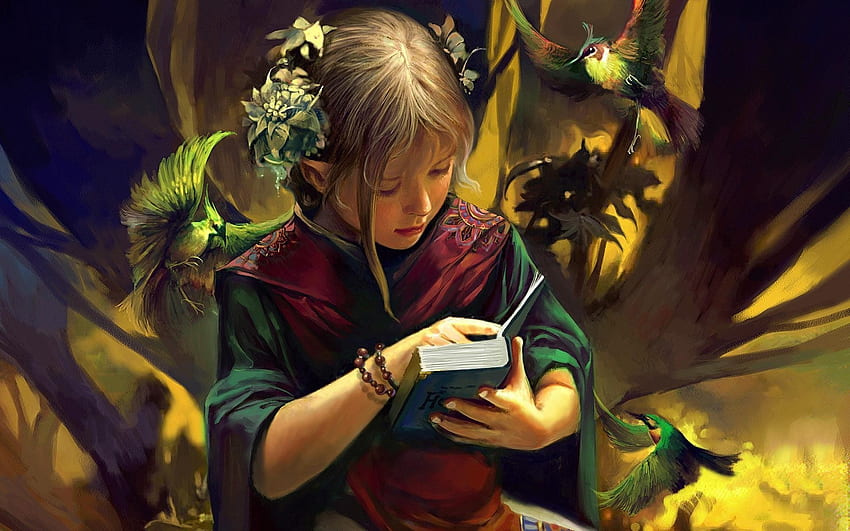 Girl Reading Book Fantasy Art , Fantasy , , and Background, Anime Girl Reading HD wallpaper