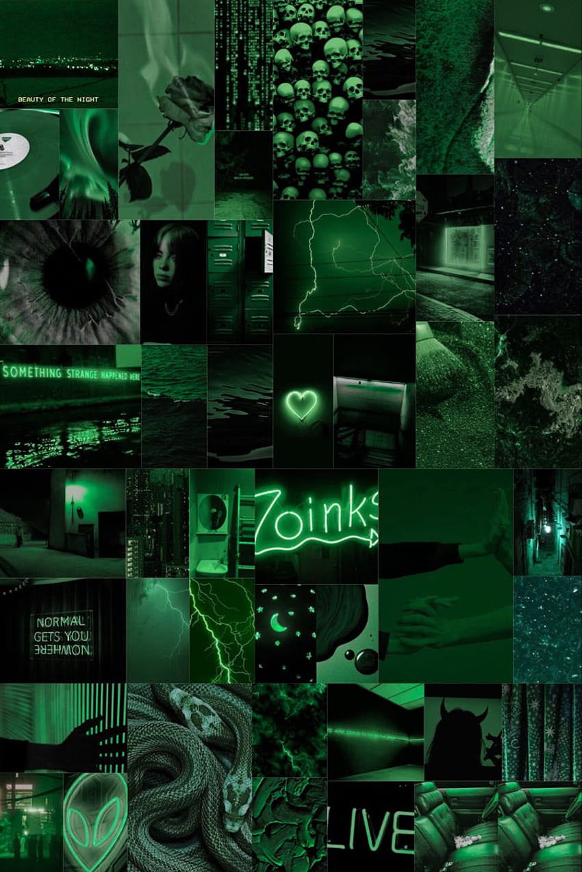 Dark green wall collage kit collage dorm room. Etsy in 2021. Green ...