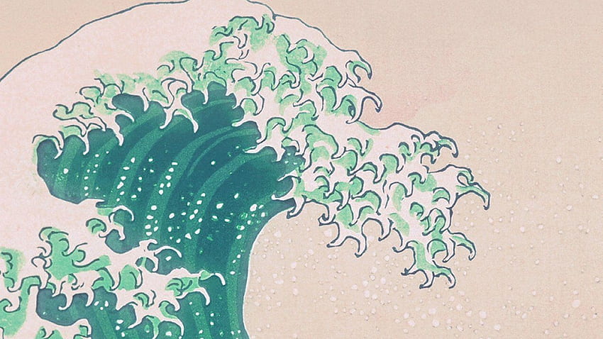 Wave Art Japanese Green Illust Classic iPhone HD wallpaper