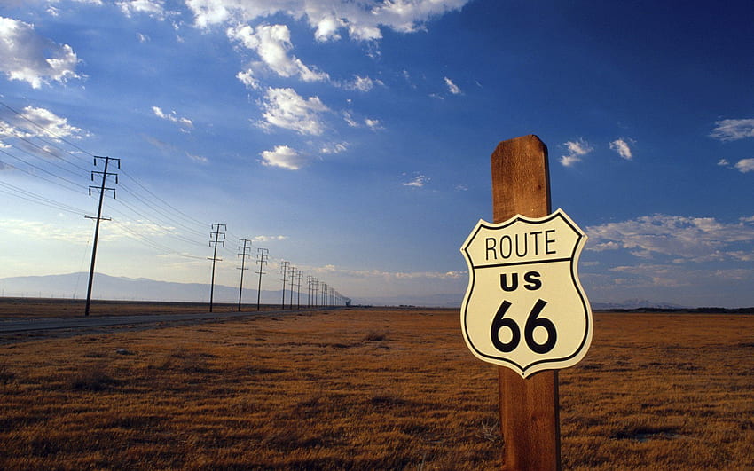 route 66 us road the field sky traffic sign mountain landscape, American Landscape HD wallpaper