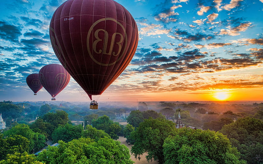 Hot Air Balloon Festival over the Temples of Bagan, Myanmar HD wallpaper