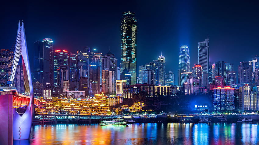 China Building City Night Skyscraper Chongqing Travel HD wallpaper