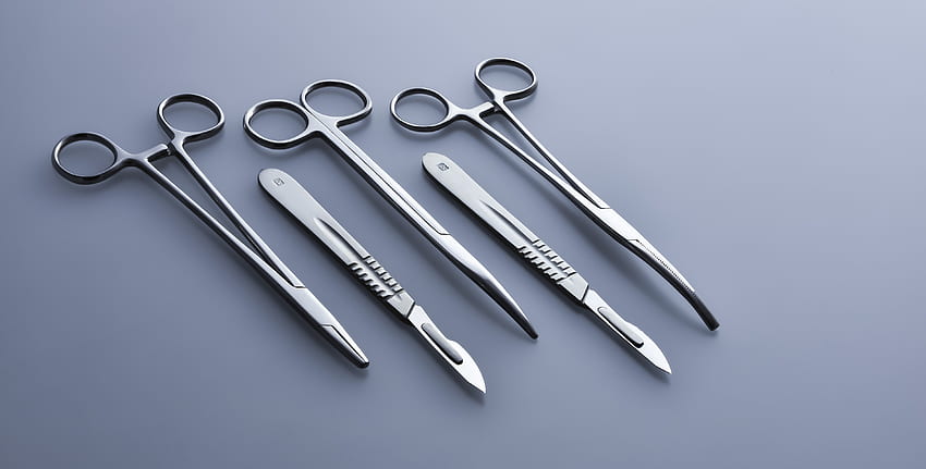 Хирургически инструменти на синьо-сив фон Орална хирургия на лицето и импланти HD тапет