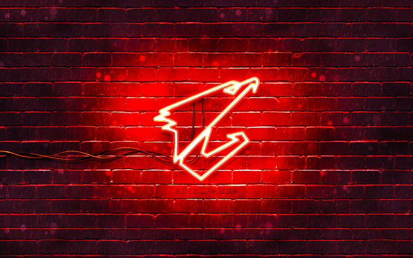 Logo rouge Aorus, mur de brique rouge, logo Aorus, marques, Aorus Gigabyte, logo néon Aorus, Aorus Fond d'écran HD